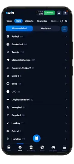 İdman mərcləri APK 1Win