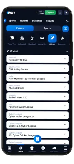 1 Win APK sport options