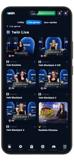 Casino en direct dans l`App1Win