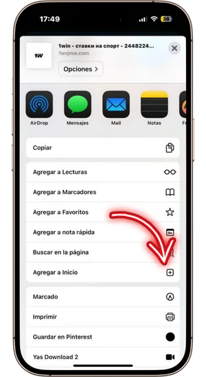 Elige la opción Añadir a pantalla de inicio